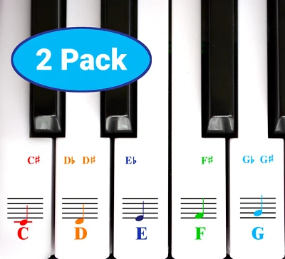 Наклейки для фортепиано клавиатуры заметки для белых клавиш для 88-клавишных клавиатур - упаковка 2 шт. - Изображение 1 из 4