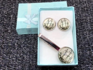 ship Men's Tie r clip & cufflinks set silver tone Fathers DAY fashion gift #10 - Picture 1 of 5