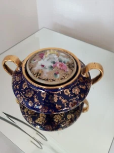 Original Royal Unterglasur Mazarine blau und gold Zucker Porzellan Dose - Bild 1 von 6
