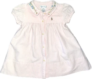 Ralph Lauren Baby Mädchen rosa gestreift bestickt Kragen Oxford Kleid 9 Monate - Bild 1 von 6