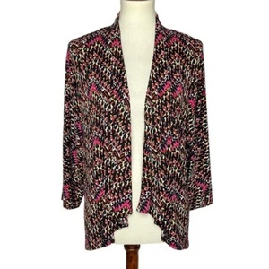 Chicos Travelers Strickjacke 0 Damen 4 kleine rosa gelb schwarz Druck vorne offen - Bild 1 von 10