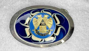 VINTAGE FREEMASONS 32 SPESMEA IN DEOEST METAL BELT BUCKLE BLUE, GOLD & SILVER - Picture 1 of 9
