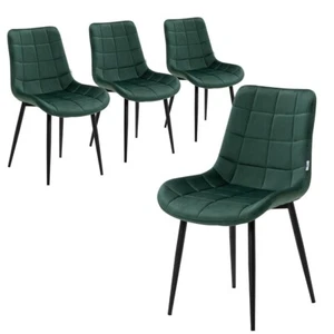 4x Dining Chairs Kitchen Accent Chair Lounge Room Padded Seat Velvet Metal Green - Picture 1 of 9