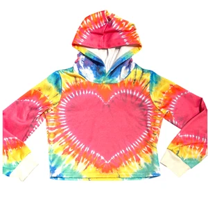 Pixie Girl gir's Tie Dye Heart Pullover hoodie cropped Sweatshirt sz 7/8 - Picture 1 of 7