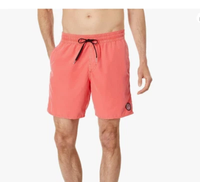Nuevo VOLCOM Grande Baúl Central Voleibol Pantalones Cortos Coral Cintura Elástica 17" Largo Natación Foto 1 de 3