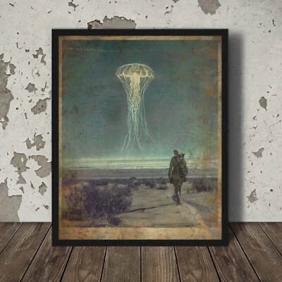 Vintage JELLYFISH UFO Wall Art, Sci-fi Military Decor, Nautical USO Navy Gift - Image 1 of 4