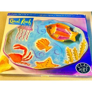 Vintage 1986 Coral Reef 2PC Chip & Dip Set Clay Art NEW IN BOX "Meier & Frank" - Picture 1 of 12