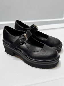 Faux Leather Platform Mary Jane Girls Size 2 Black Dress Shoes Buckle Chunky - Picture 1 of 5