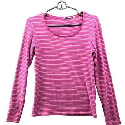 Camiseta de manga larga Uniqlo para mujer M rosa a rayas cuello redondo algodón elástico Foto 1 de 4