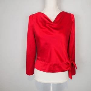 Blusa Petite Sophisticate de seda roja corbata lateral talla 6 vacaciones - Imagen 1 de 14