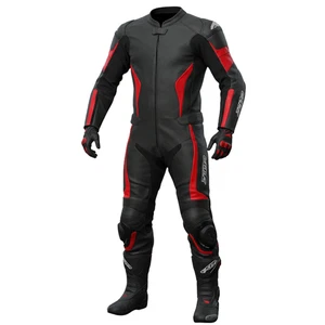 Premium Black & Red Motorcycle Leather Racing Suit – 1/2 PC Track Riding Gear - Picture 1 of 4