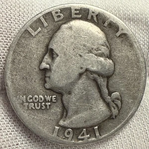 1941 Washington Silver Quarter 25C ~ schöne Silbermünze ~ besseres Datum (L458) - Bild 1 von 2