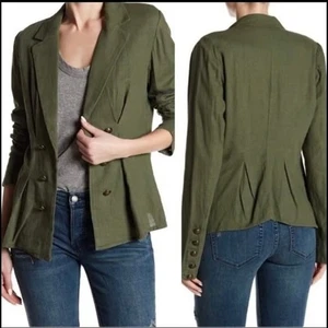 Free People Leinenmischung Military Blazer Jacke Damen Large Grün Boho Preppy - Bild 1 von 19