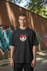 Adidas Flame logo mens Small T-shirt in black new with tags (E2V) - Picture 1 of 5