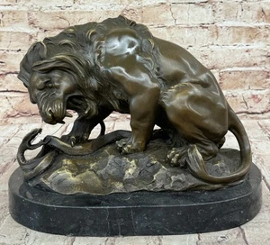 Lion with Snake, Bronze Sculpture, Mighty Animal Sculpture A. Barye Figurine Art - Picture 1 of 10