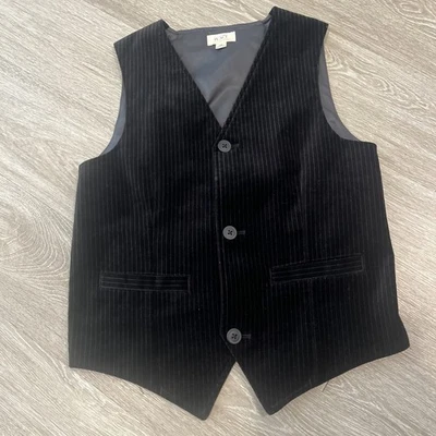 Children’s Place Boys 14 Formal Vest Black Pinstripe 3 Button Wedding Holiday - Image 1 of 4