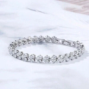 Women Tennis Bracelet 5 Ct Round Tested Moissanite 7.5" 14k White Gold Plated - Picture 1 of 7