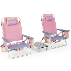 2PCS Folding Backpack Beach Chair Table Set 5-Position Outdoor Reclining Chair - Picture 1 of 4