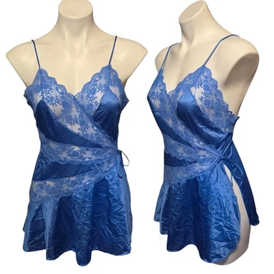Vintage Kayser Blue Size Small Nightie Babydoll Lace Unique High Slit - Image 1 of 4