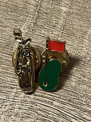 "Joyería de disfraces tono dorado corbata solapa pin palos de golf bolsa y pin bandera 1""" Foto 1 de 4