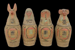 4 RARE ANCIENT EGYPTIAN PHARAOH ANTIQUE CANOPIC Jar Mummification -Egypt History - Imagen 1 de 18