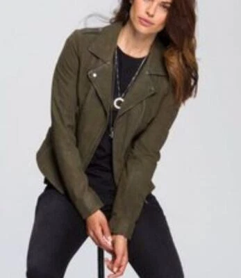 CAMEL ACTIVE Damen Lederjacke Echtleder Nappa Bikerjacke khaki grün Gr 42 44 NEU - Bild 1 von 2