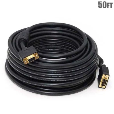 50FT VGA SVGA MALE to FEMALE Monitor Extension Cable M/F CL2 In-Wall Gold Plated - Image 1 of 3