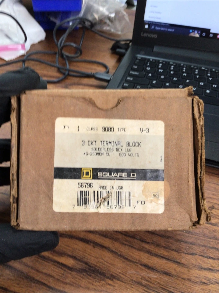 Square D Class 9080 Type V-3 600 Volt Terminal Block 3 Pole (TA41MS) - Image 1 of 4