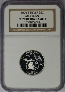 2004-S 25c Michigan Silver Washington Quarter - NGC PF 70 Ultra Cameo - Picture 1 of 2