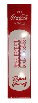 Coca-Cola Large Metal Thermometer Refresh Yourself Retro Vintage Style USA - Image 1 of 3