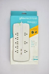 360 Electrical Visionary3.4 Dual USB+Ethernet/Fax Protezione da Sovratensioni Spedizione Gratuita - Foto 1 di 3