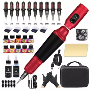 Kabellose Tattoo Pistole Kit komplette Drehstiftmaschine mit Netzteil Tintennadel - Bild 1 von 19