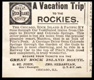1891 Chicago, Rock Island & Pacific Eisenbahn Urlaub in den Rockies Vintage DRUCKANZEIGE - Bild 1 von 1