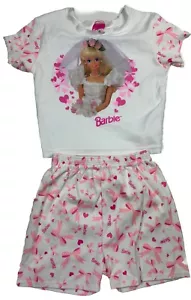 Vintage 90s y2k Barbie Graphic T-Shirt Shorts Set Kids Girls Youth Size 12 - Picture 1 of 14