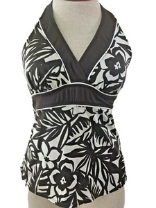 Caribbean Joe tankini TOP ONLY swimsuit Size 8 floral brown beige halter bathing - Picture 1 of 7