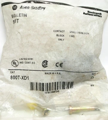 Allen Bradley 800T-XD1 Shallow Contact Block 1 NO Series D 10A 600V Max New - Image 1 of 4