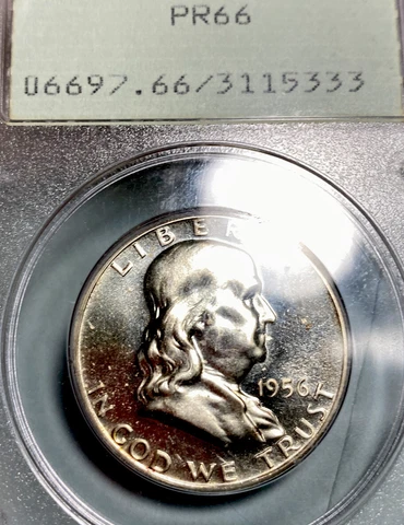1956 50c Silver Franklin Half Dollar PCGS Old Green Holder PR66 Item #4005 Cover