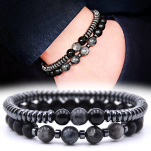 Hematite Energy Magnetic Bracelet for Men Natural Matte Stone 2Pcs/set Bangles - Picture 1 of 6