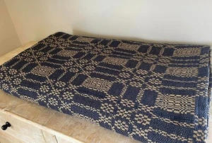 New Primitive Colonial FROST WEAVE TAN NAVY TWIN COVERLET Bedspread Cover - Picture 1 of 1
