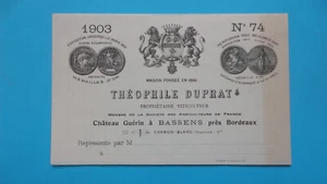 CATALOGUE TARIF AVIS DE PASSAGE VIN DE BORDEAUX CHAMPAGNE THEOPHILE DUPRAT 1903 - Picture 1 of 3