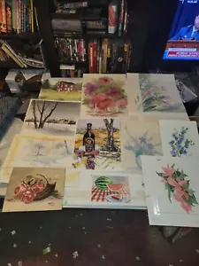 11 Original WATERCOLOR PAINTINGs landscapes & FLOWERS LOT by various - Picture 1 of 14