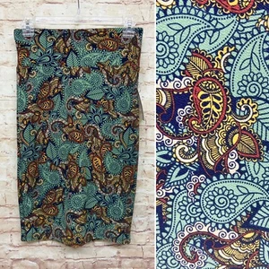LuLaRoe Womens Cassie Skirt Size XS Pencil Straight Paisley Green Gold NWT - Picture 1 of 6