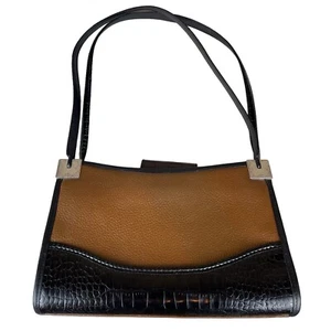 Brighton No. 174748 Black Brown Leather Bag Purse Handbag Silver Crocodile - Picture 1 of 14