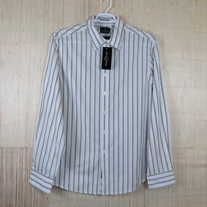 NWT MARC ECKO Mens SZL Long Sleeve Button Down Mellow Blue Color Striped Shirt - Picture 1 of 11