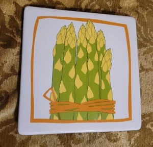 Trivet de azulejos de cerámica de espárragos de colección - Imagen 1 de 2