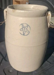 3 Gallon Stoneware Butter Churn - Blue Star Stoneware Co, Early 1900s Pottery - Picture 1 of 12