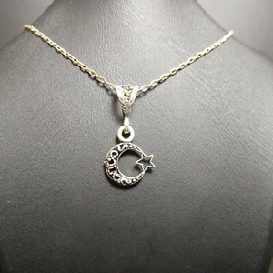 Turkish Crescent & Star Necklace Pendant 925 Sterling Silver Turk Ayyildiz 186 - Picture 1 of 9