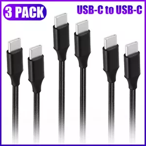 3Pack Braided USB C to Type-C Fast Charging Data SYNC Charger Cable Black 3/6FT - Picture 1 of 15