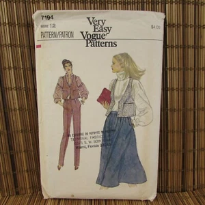 Chaleco Falda Pantalones Vintage Años 80 Vogue 7194 Talla 12 34" Busto Corte Costura Patrón - Imagen 1 de 8