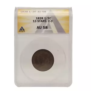 ANACS AU58 DETAILS 1828 Classic Head 13 Stars Copper Half Cent 1/2C C3 - Picture 1 of 2